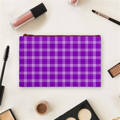 Purple Plaid Tartan 3 Cosmetic Bag (Medium) from ArtsNow.com Front