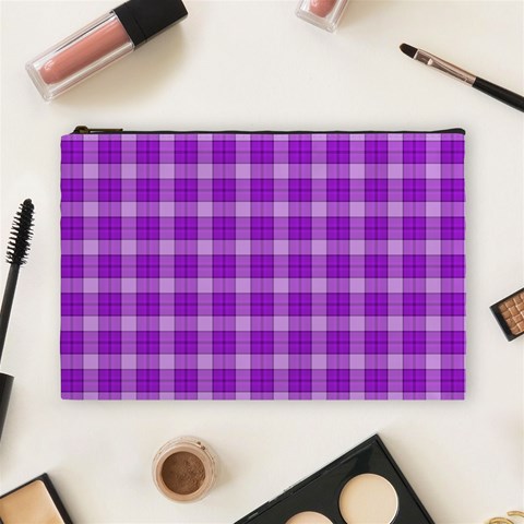 Purple Plaid Tartan 3 Cosmetic Bag (Large) from ArtsNow.com Front