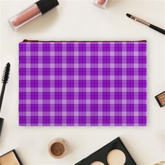 Purple Plaid Tartan 3 Cosmetic Bag (Large) from ArtsNow.com Front