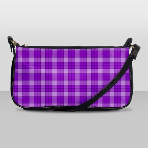 Purple Plaid Tartan 3 Leather Shoulder Clutch Bag from ArtsNow.com Front