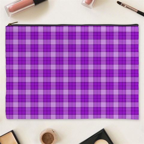 Purple Plaid Tartan 3 Cosmetic Bag (XXXL) from ArtsNow.com Front