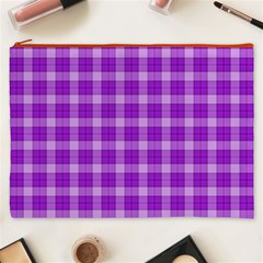 Purple Plaid Tartan 3 Cosmetic Bag (XXXL) from ArtsNow.com Front