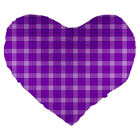 Purple Plaid Tartan 3 Large 19  Premium Heart Shape Cushions from ArtsNow.com Front