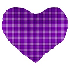 Purple Plaid Tartan 3 Large 19  Premium Heart Shape Cushions from ArtsNow.com Front