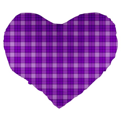 Purple Plaid Tartan 3 Large 19  Premium Heart Shape Cushions from ArtsNow.com Back