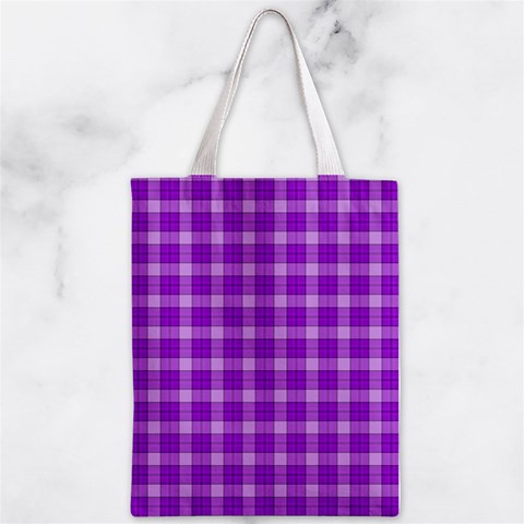 Purple Plaid Tartan 3 Zipper Classic Tote Bag from ArtsNow.com Back