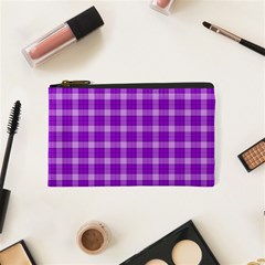 Purple Plaid Tartan 3 Cosmetic Bag (XS) from ArtsNow.com Front