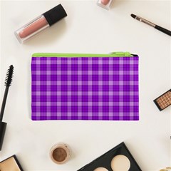 Purple Plaid Tartan 3 Cosmetic Bag (XS) from ArtsNow.com Back