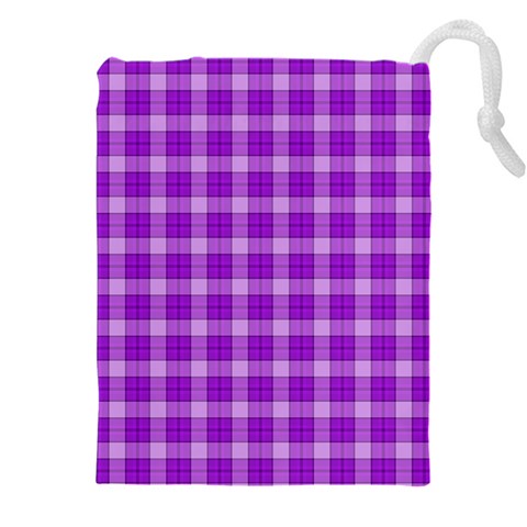 Purple Plaid Tartan 3 Drawstring Pouch (4XL) from ArtsNow.com Front