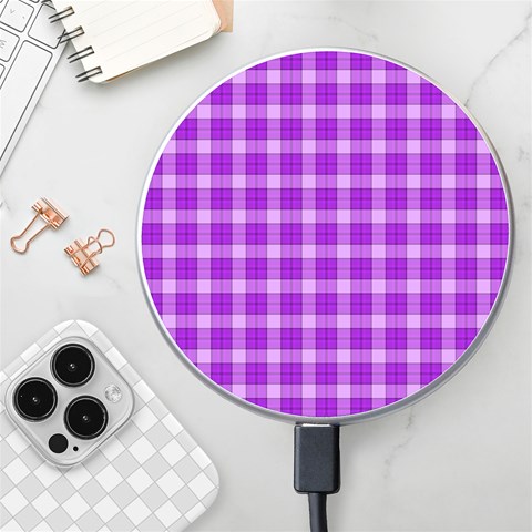 Purple Plaid Tartan 3 Wireless Fast Charger(White) from ArtsNow.com Front