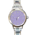 Purple Plaid Tartan 2 Round Italian Charm Watch