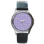 Purple Plaid Tartan 2 Round Metal Watch