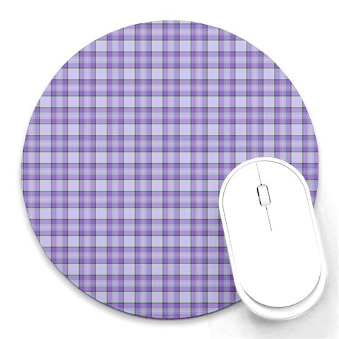 Purple Plaid Tartan 2 Round Mousepad from ArtsNow.com Front