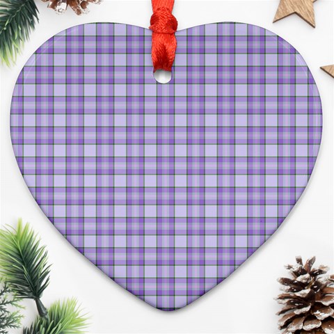 Purple Plaid Tartan 2 Ornament (Heart) from ArtsNow.com Front