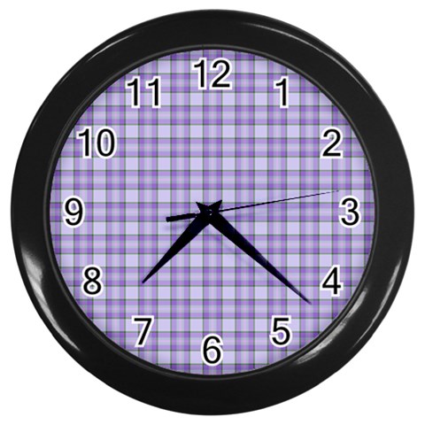 Purple Plaid Tartan 2 Wall Clock (Black) from ArtsNow.com Front