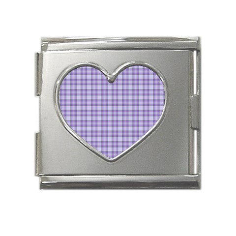 Purple Plaid Tartan 2 Mega Link Heart Italian Charm (18mm) from ArtsNow.com Front