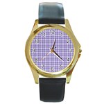 Purple Plaid Tartan 2 Round Gold Metal Watch