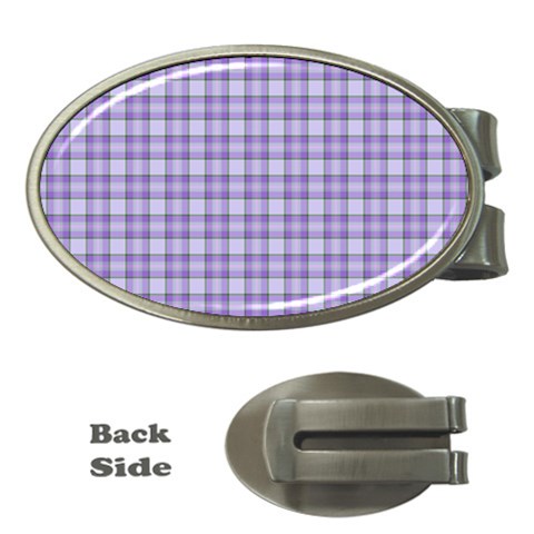 Purple Plaid Tartan 2 Money Clips (Oval)  from ArtsNow.com Front