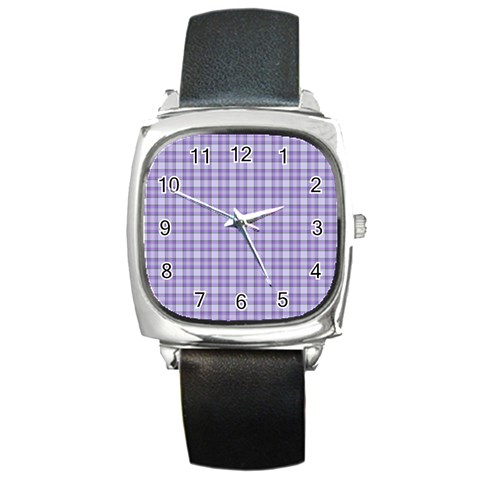 Purple Plaid Tartan 2 Square Metal Watch from ArtsNow.com Front