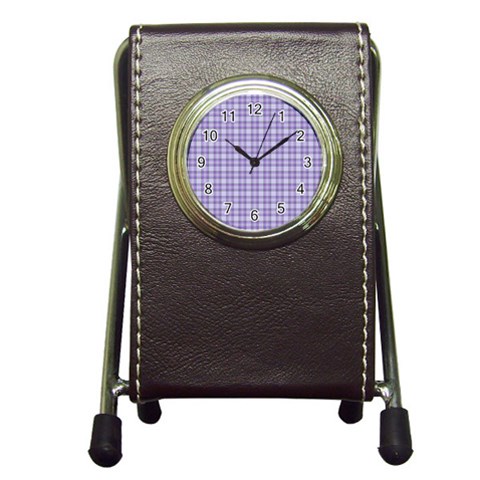 Purple Plaid Tartan 2 Pen Holder Desk Clock from ArtsNow.com Front