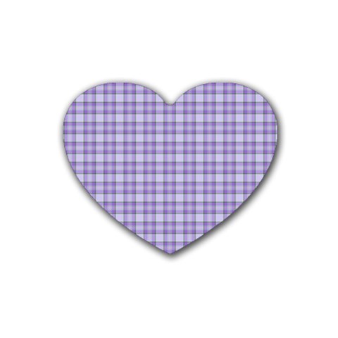 Purple Plaid Tartan 2 Rubber Coaster (Heart) from ArtsNow.com Front