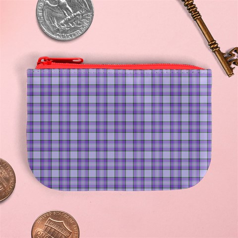 Purple Plaid Tartan 2 Mini Coin Purse from ArtsNow.com Front