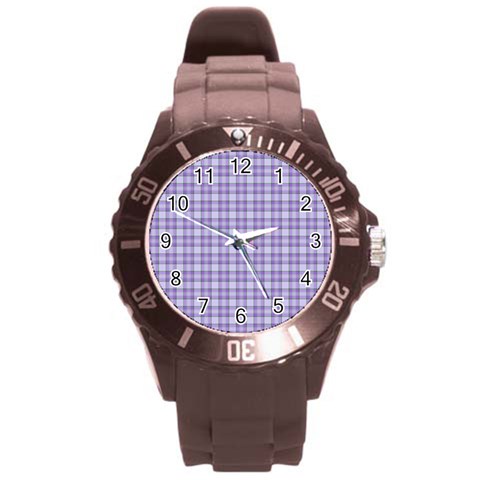 Purple Plaid Tartan 2 Round Plastic Sport Watch (L) from ArtsNow.com Front