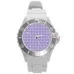 Purple Plaid Tartan 2 Round Plastic Sport Watch (L)