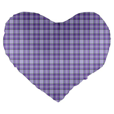 Purple Plaid Tartan 2 Large 19  Premium Heart Shape Cushions from ArtsNow.com Front