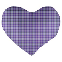 Purple Plaid Tartan 2 Large 19  Premium Heart Shape Cushions from ArtsNow.com Front