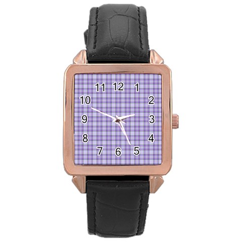 Purple Plaid Tartan 2 Rose Gold Leather Watch  from ArtsNow.com Front