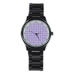 Purple Plaid Tartan 2 Stainless Steel Round Watch