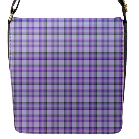 Purple Plaid Tartan 2 Flap Closure Messenger Bag (S) from ArtsNow.com Front