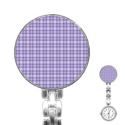 Purple Plaid Tartan 2 Stainless Steel Nurses Watch from ArtsNow.com Front