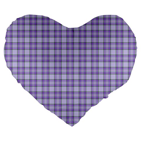 Purple Plaid Tartan 2 Large 19  Premium Flano Heart Shape Cushions from ArtsNow.com Front