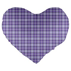 Purple Plaid Tartan 2 Large 19  Premium Flano Heart Shape Cushions from ArtsNow.com Front