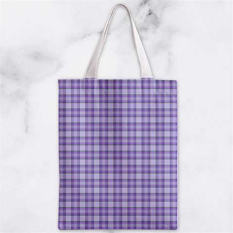 Purple Plaid Tartan 2 Zipper Classic Tote Bag from ArtsNow.com Front