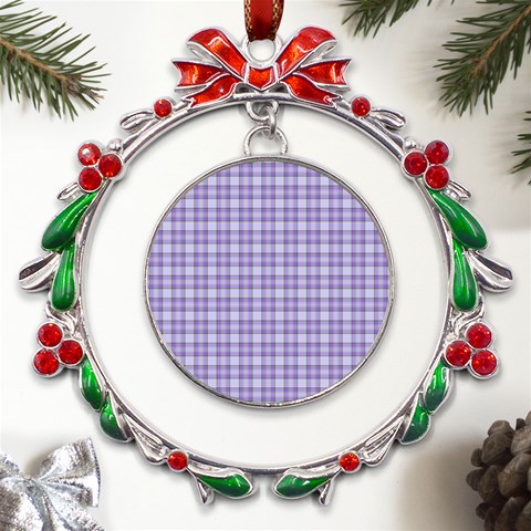 Purple Plaid Tartan 2 Metal X mas Wreath Ribbon Ornament from ArtsNow.com Front