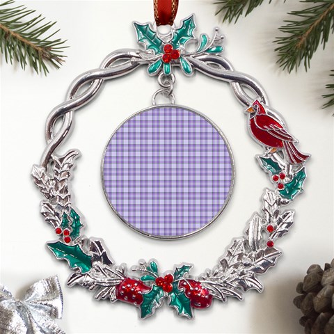 Purple Plaid Tartan 2 Metal X mas Wreath Holly leaf Ornament from ArtsNow.com Front