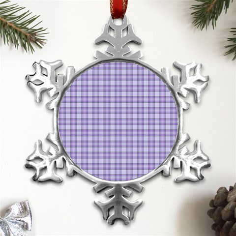 Purple Plaid Tartan 2 Metal Small Snowflake Ornament from ArtsNow.com Front