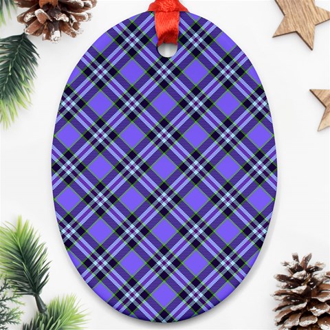 Blue Tartan Plaid 1 Diagonal Ornament (Oval) from ArtsNow.com Front