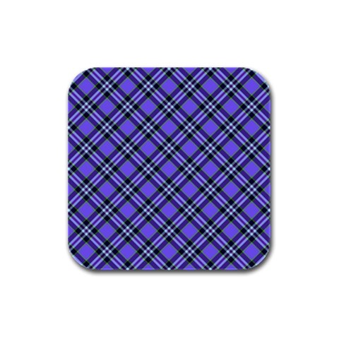 Blue Tartan Plaid 1 Diagonal Rubber Square Coaster (4 pack) from ArtsNow.com Front