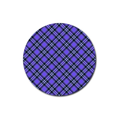 Blue Tartan Plaid 1 Diagonal Rubber Round Coaster (4 pack) from ArtsNow.com Front