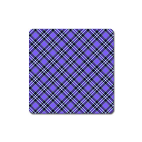 Blue Tartan Plaid 1 Diagonal Square Magnet from ArtsNow.com Front