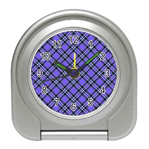 Blue Tartan Plaid 1 Diagonal Travel Alarm Clock from ArtsNow.com Front