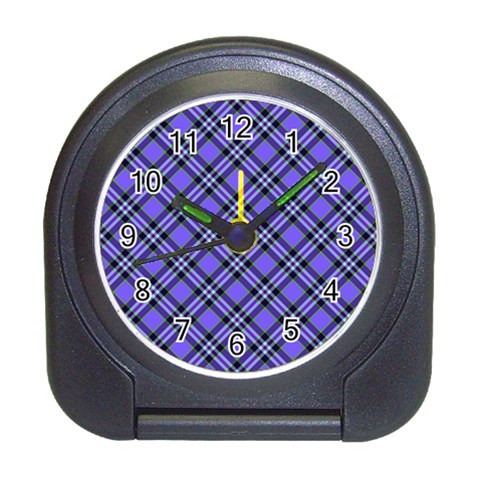 Blue Tartan Plaid 1 Diagonal Travel Alarm Clock from ArtsNow.com Front