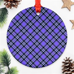 Blue Tartan Plaid 1 Diagonal Round Ornament (Two Sides) from ArtsNow.com Front