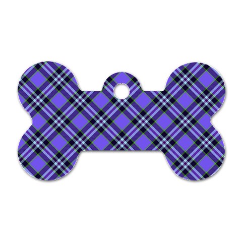 Blue Tartan Plaid 1 Diagonal Dog Tag Bone (One Side) from ArtsNow.com Front