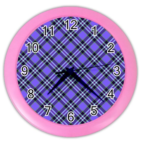 Blue Tartan Plaid 1 Diagonal Color Wall Clock from ArtsNow.com Front