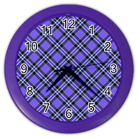 Blue Tartan Plaid 1 Diagonal Color Wall Clock from ArtsNow.com Front